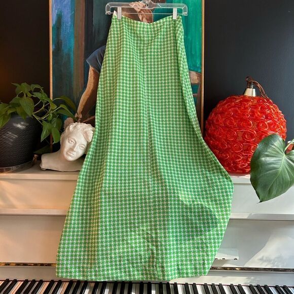 Vintage Green and white houndstooth print dress w matching maxi skirt Small - Picture 6 of 16
